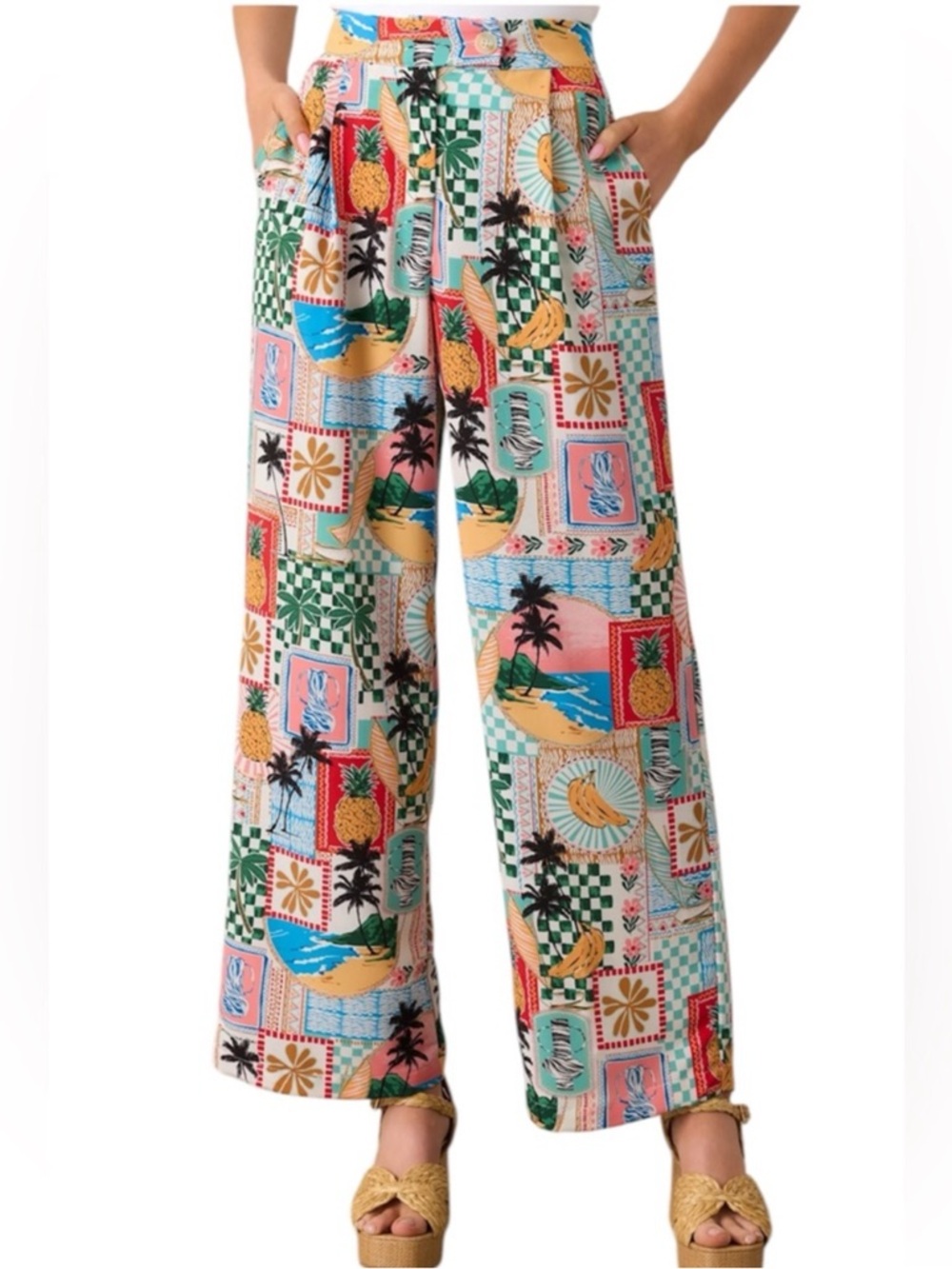 NWT Skies are Blue Castaway Calm Multi TROPICAL PRINT PANTS Size Small